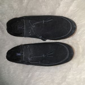 Lands End S. 9 Black Suede Leather Mule Loafers